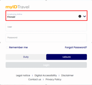 MyIDTravel Finnair Login Page
