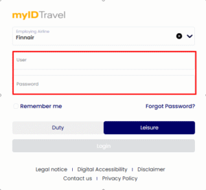 MyIDTravel Finnair Login Page